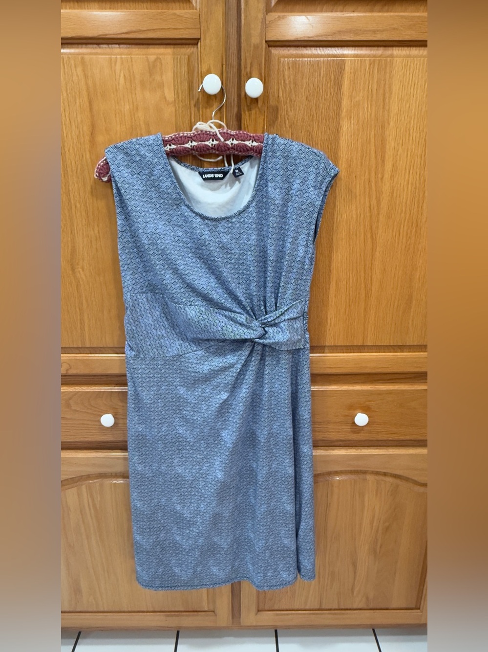 Lands' End Blue Knot-Front Midi Dress with Subtle Pattern‎